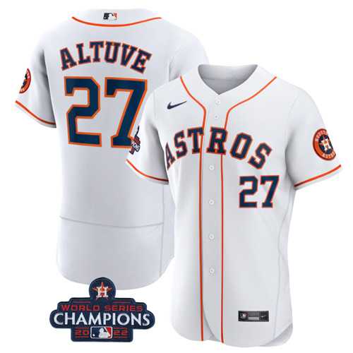 Men%27s Houston Astros #27 Jose Altuve White 2022 World Series Champions Flex Base Stitched Baseball Jersey